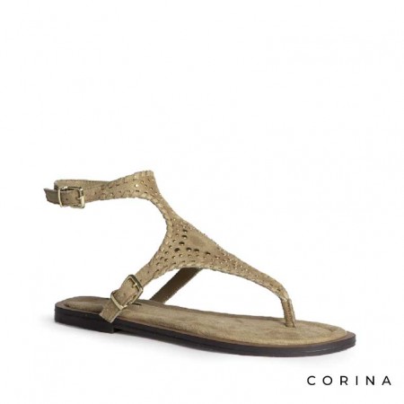 sandalia boho camel con cierre de hebilla