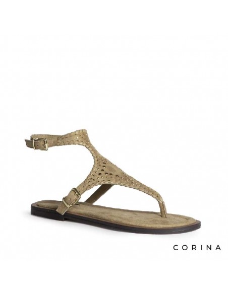 sandalia boho camel con cierre de hebilla