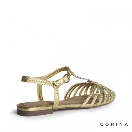 sandalia dorada trenzada mujer vista lateral