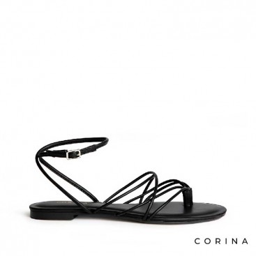 sandalias planas negras de tiras finas para mujer