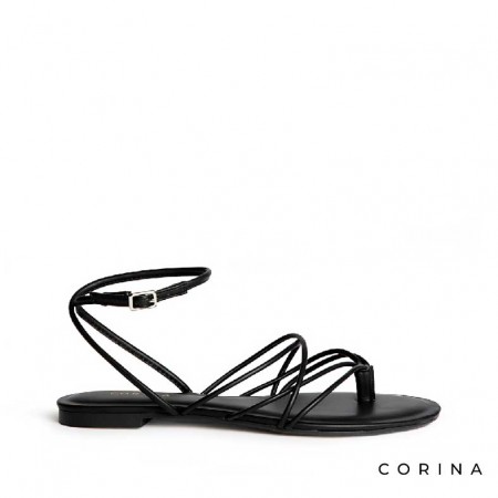 Sandalia negra de dedo con tiras finas