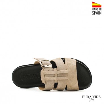 sandalia romana mujer serraje beige