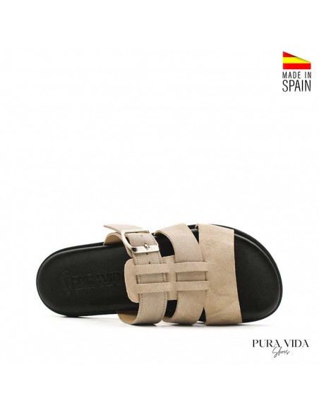 sandalia romana mujer serraje beige