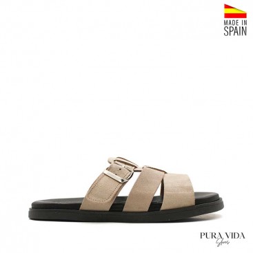 chanclas romanas mujer piel serraje taupe