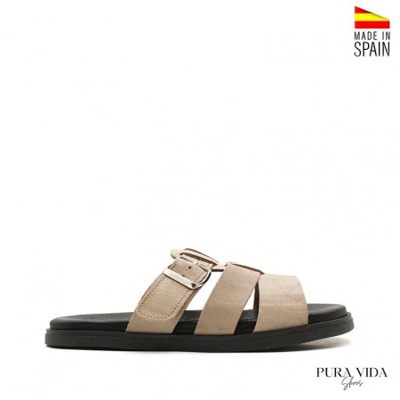 chanclas romanas mujer piel serraje taupe