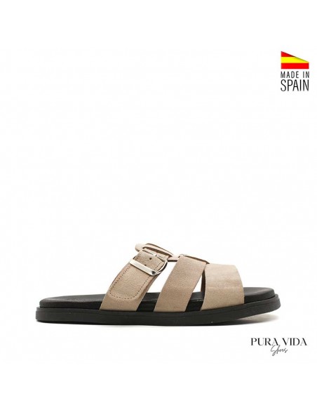 chanclas romanas mujer piel serraje taupe