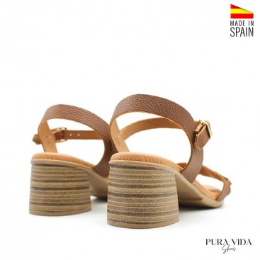 sandalia camel tacon ancho comoda mujer