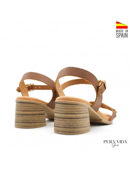 sandalia camel tacon ancho comoda mujer