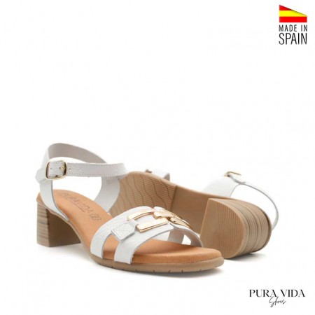 sandalia blanca tacon ancho comoda mujer