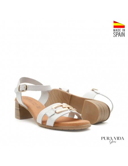 sandalia blanca tacon ancho comoda mujer