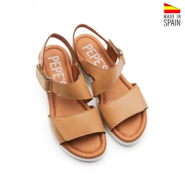 Sandalias mujer piel camel vista superior plantilla acolchada