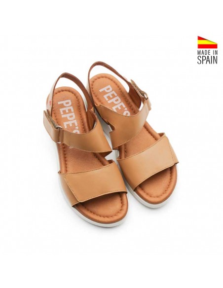 Sandalias mujer piel camel vista superior plantilla acolchada