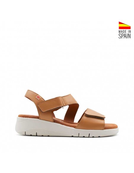 Sandalias camel mujer velcro cómodas vista lateral