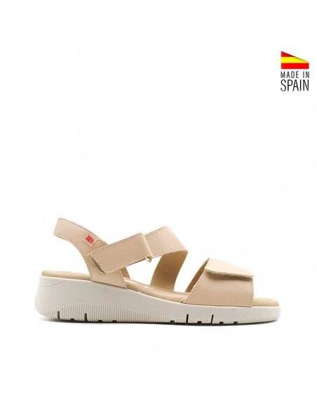 Sandalias beige mujer cómodas con doble velcro lateral