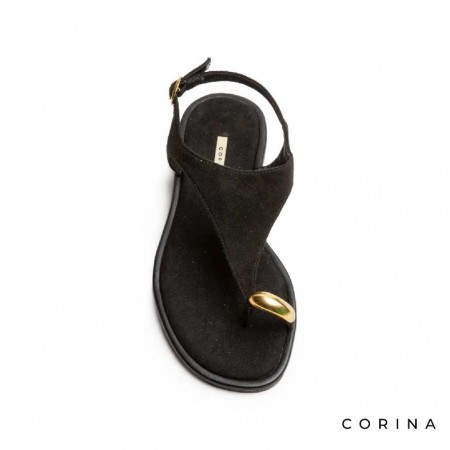 Sandalia plana de dedo mujer con anillo metálico