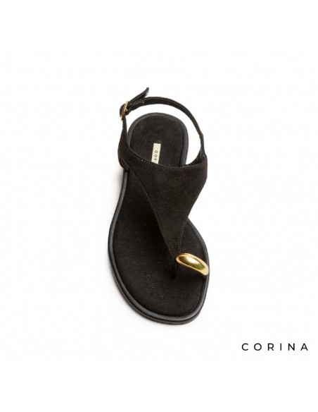 Sandalia plana de dedo mujer con anillo metálico