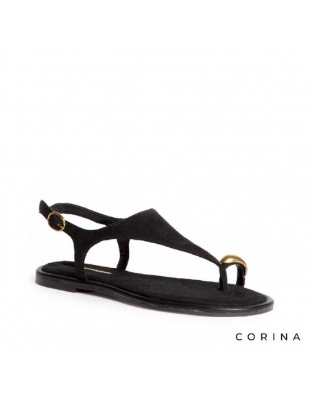 Sandalias de dedo de mujer negras Corina