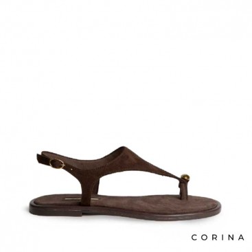 sandalias esclavas marrones mujer planas con anillo dorado