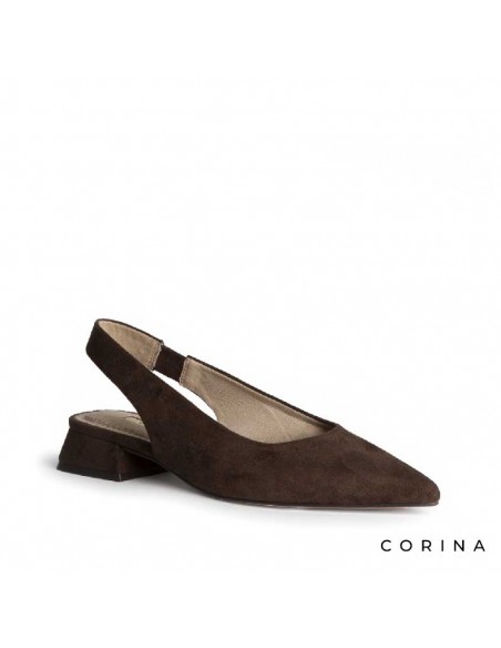 Zapatos salon tacon bajo destalonados marrón con tacón ancho 2,8 cm