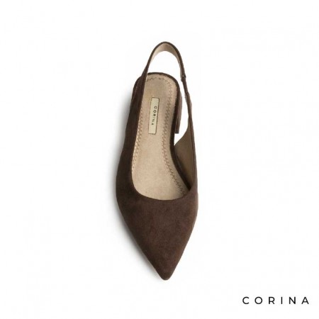 Zapatos salon tacon bajo punta fina marrón Corina vista superior