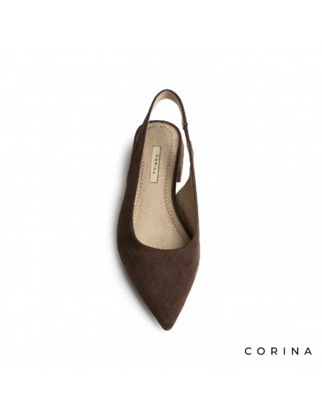 Zapatos salon tacon bajo punta fina marrón Corina vista superior