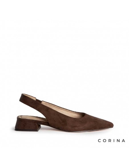 zapatos salón marrón tacón bajo mujer