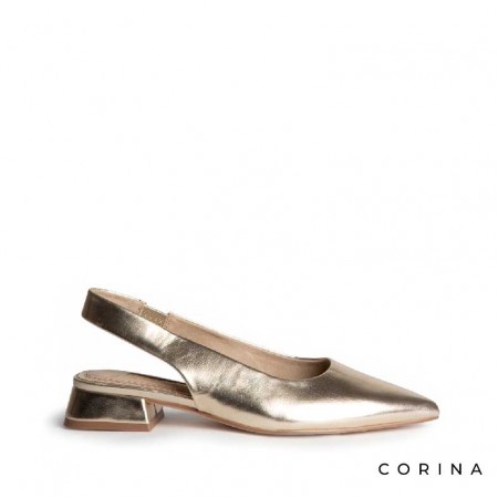 Zapato salón dorado con tacón bajo