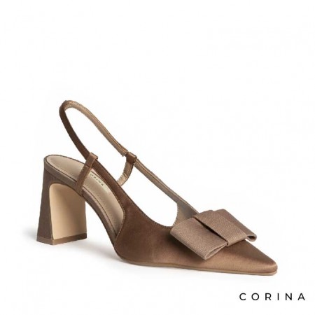 Salón destalonado raso moka con lazo delantero