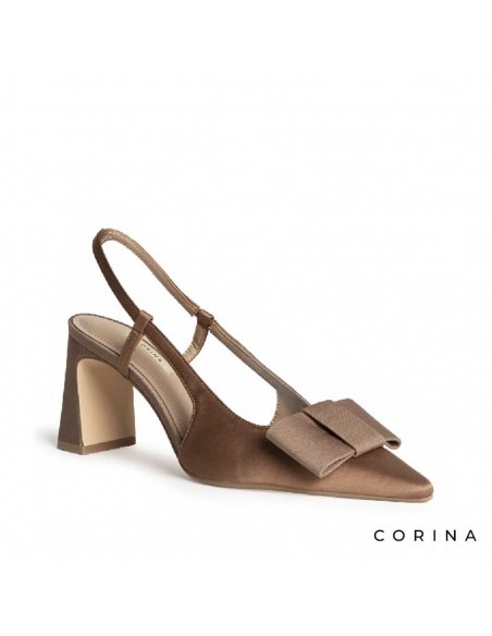 Salón destalonado raso moka con lazo delantero