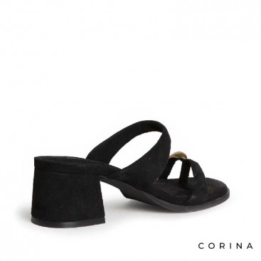 Sandalia destalonada negra tacón ancho