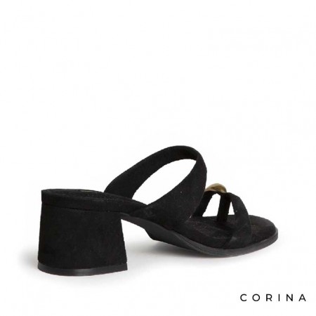 Sandalia destalonada negra tacón ancho