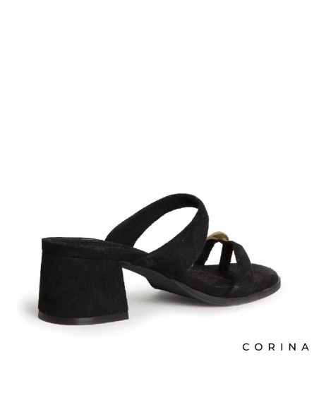 Sandalia destalonada negra tacón ancho