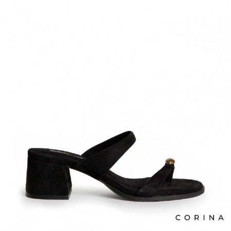 Sandalia dedo anillo negra con tacón