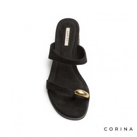 Sandalias dedo negras tacon mujer