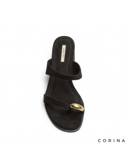 Sandalias dedo negras tacon mujer
