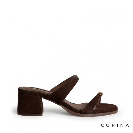 Sandalia dedo anillo marrón con tacón