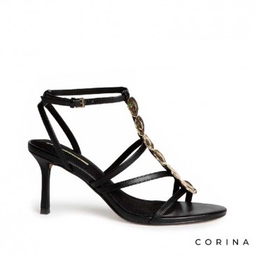 Sandalia tacón fino negra Corina vista lateral