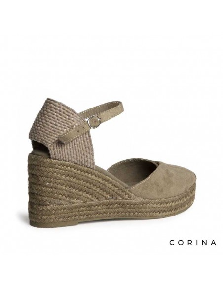 Alpargata caqui escote pico plataforma 3 cm