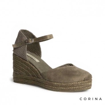 Valenciana verde caqui con hebilla al tobillo