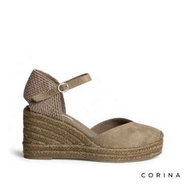 Alpargatas de cuña para mujer verde caqui estilo valenciana