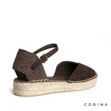 Alpargatas mujer bajas marrón chocolate con pulsera y suela de esparto