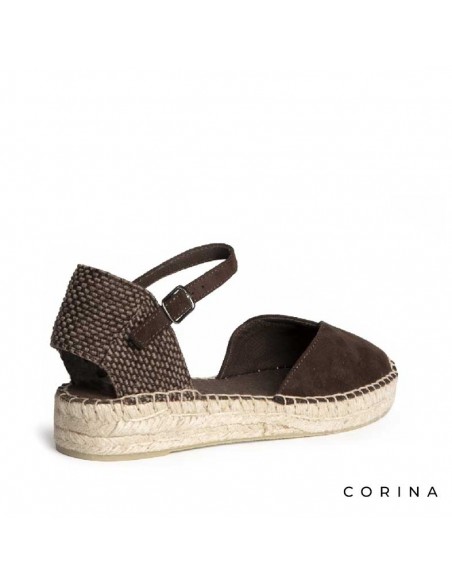 Alpargatas mujer bajas marrón chocolate con pulsera y suela de esparto
