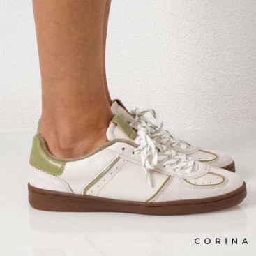Zapatilla verde mujer con detalles blancos