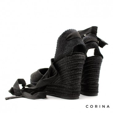 Valencianas altas negras con cuña trenzada y tiras ajustables