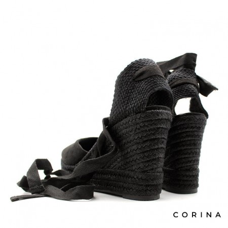 Valencianas altas negras con cuña trenzada y tiras ajustables