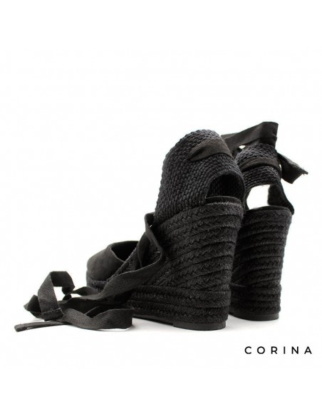 Valencianas altas negras con cuña trenzada y tiras ajustables