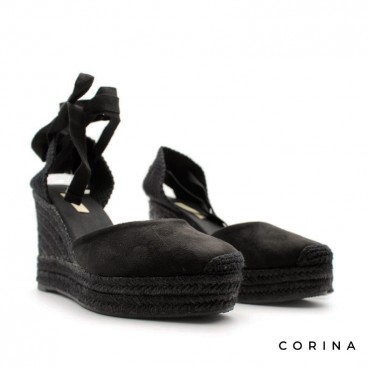 Esparteñas negras de cuña con plataforma y puntera cerrada