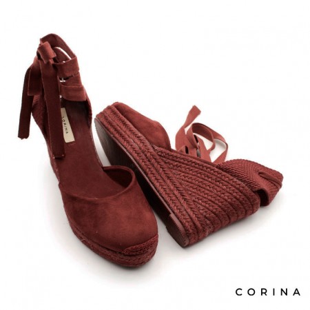 Esparteñas de cuña monocolor teja con puntera cerrada y tiras largas