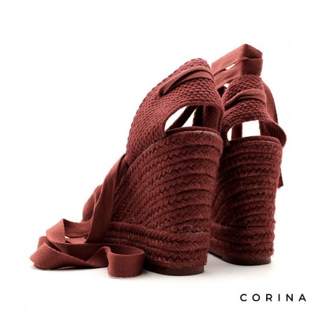 Alpargatas mujer color burdeos con plataforma y cuña de esparto