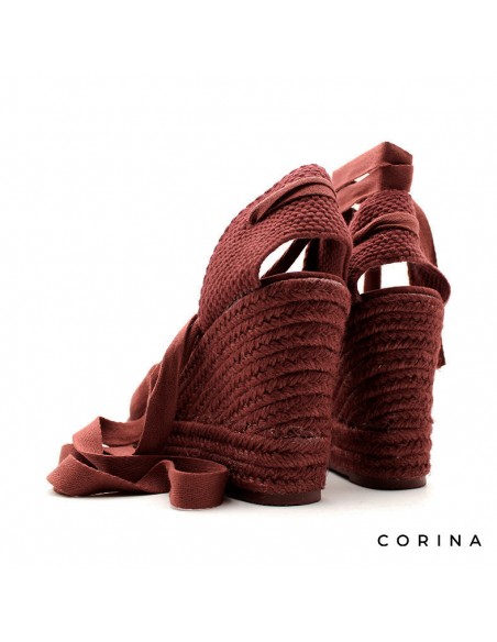 Alpargatas mujer color burdeos con plataforma y cuña de esparto